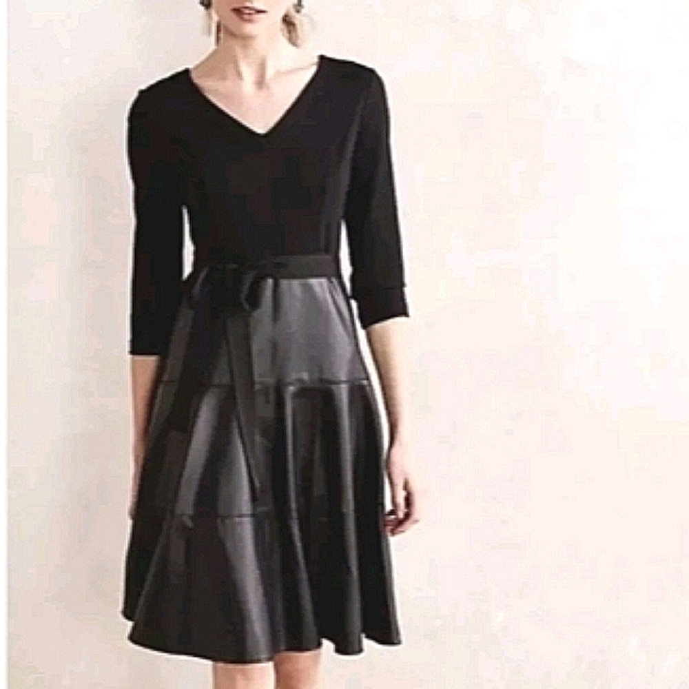 Maeve Vegan Leather Mixed Media Dress sz 8